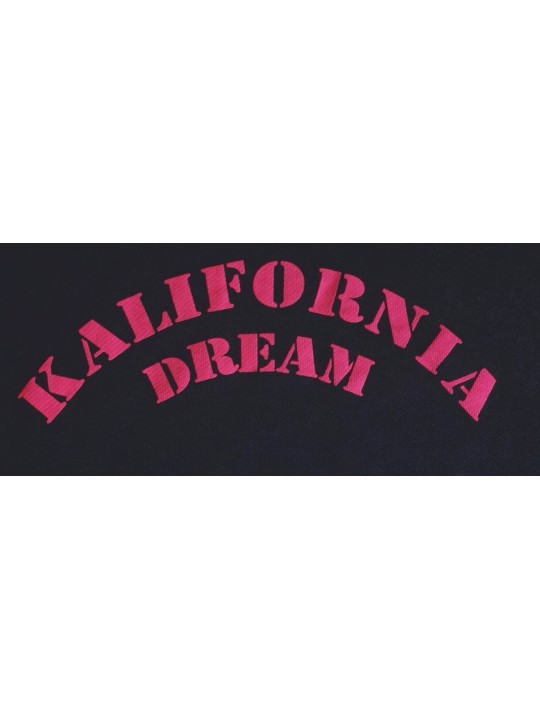 Sweat gris anthracite, écriture KALIFORNIA DREAM rose fluo.