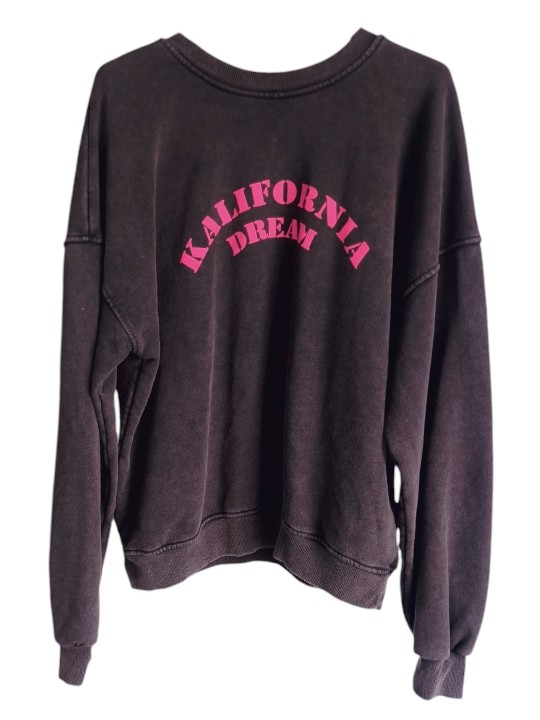 Sweat gris anthracite, écriture KALIFORNIA DREAM rose fluo.