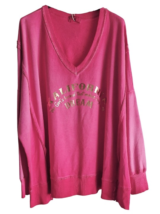 Sweat oversize rose fushia stone washed, écritures gold, kalifornia dream.