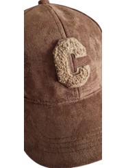 Casquette camel effet daim, logo "C" en bouclette camel