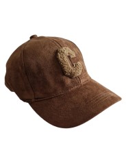 Casquette camel effet daim, logo "C" en bouclette camel