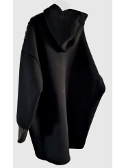 Robe sweat capuche noir, devant aspect moiré doré irrégulier. Look féminin hyper tendance