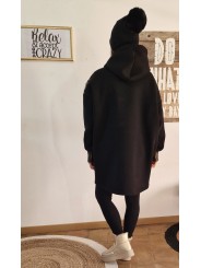 Robe sweat capuche noir, devant aspect moiré doré irrégulier. Look féminin hyper tendance