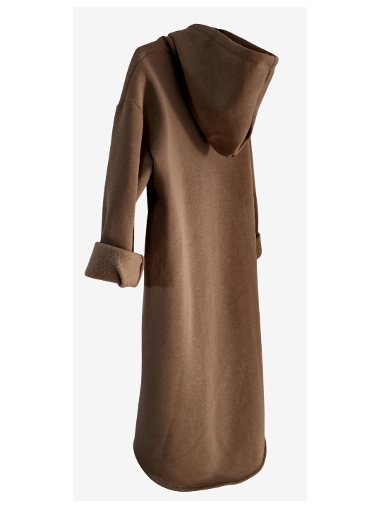 Robe sweat capuche marron choco sublimée par une tête de mort revisitée or devant.