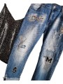 Jean boyfriend bleu denim used de chez Sexy Woman sublimé par ses patchs en strass LOVE, N°5