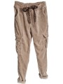 Jogg beige style cargo cordon léopard, matière style velours côtelé, ultra confort, coupe baggy