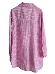 chemise ample style liquette rayée blanc/ rose, strass