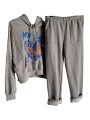 Sweat capuche gris chiné, motif multicolore style graffitis.