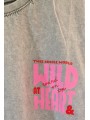 T-shirt gris effet délavé motif WILD HEART rose fluo resto/verso