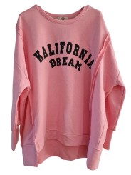 Sweat rose baby, inscriptions KALIFORNIA DREAM en glitters noirs.