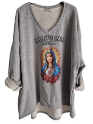 Sweat oversize gris de chez Kalifornia Dream, motif Madone devant