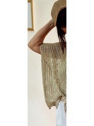 Pull sans manches oversize  lurex doré, maille ajourée